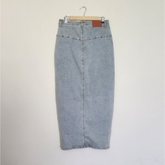 Princess Polly Alaskan  Blue High Waisted Front Slit Midi  Skirt Size 8 - Picture 2 of 5